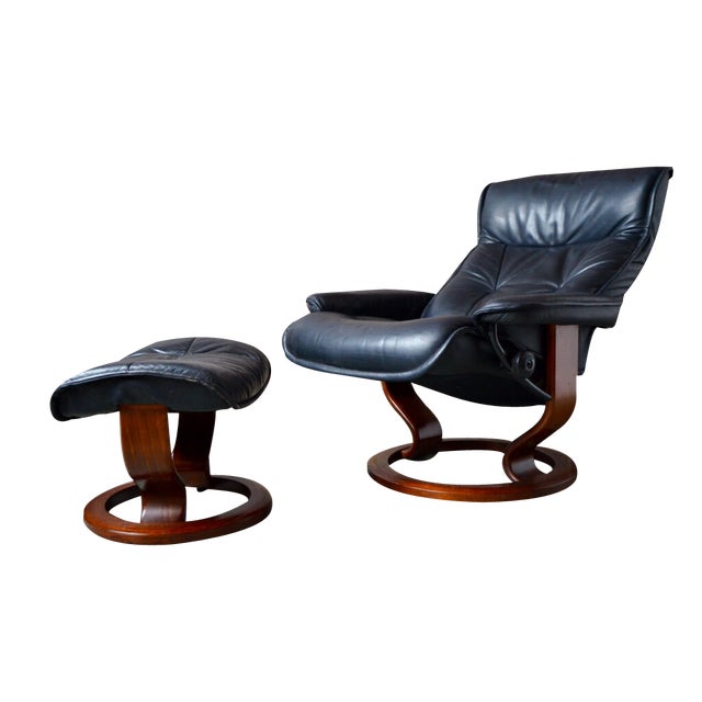 Set of Vintage Norwegian Lounge Chair & Ottoman from Ekornes, 1980s For Sale