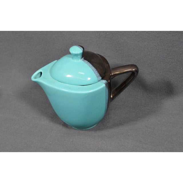 Mid 20th Century Vallauris – Black and Turquoise Blue Faience Coffee Set - 15 pcs For Sale - Image 12 of 18