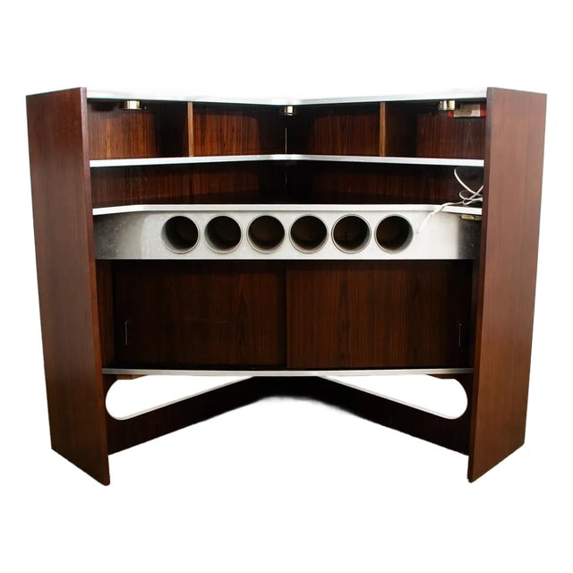 1960s Mid Century Danish Cabinet Custom Bar Liquor Rosewood Erik Buch Lights Doors 6 For Sale