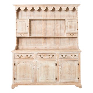Country English Cerused Limed Oak Welsh Cupboard Dresser For Sale