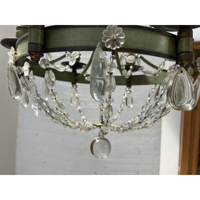 Traditional Empire Style Chandelier with Crystal Drops and Patinated Metal For Sale - Image 3 of 11