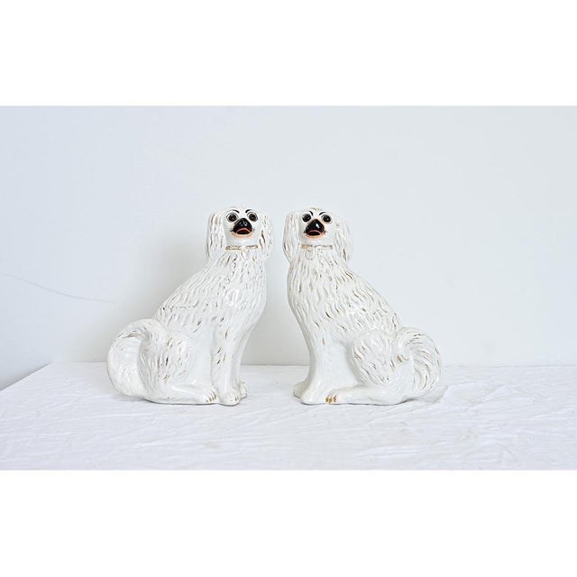 Victorian English 19th Century Pair of Staffordshire Dogs with Glass Eyes For Sale - Image 3 of 7