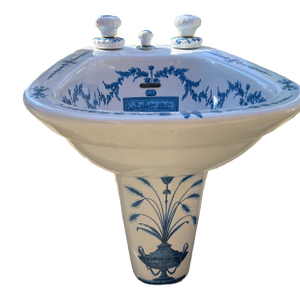 Mid 20th Century Regency Swan Hand Painted France Signed Porcelain Foot Bath Vessel & Faucet