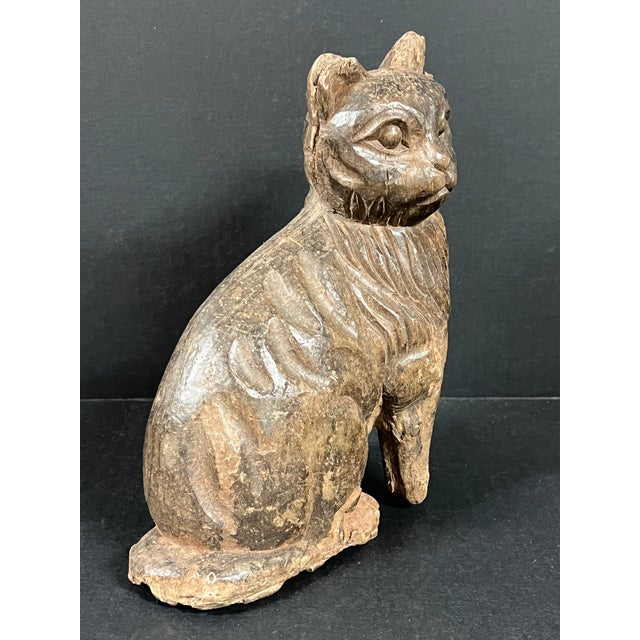 Brown Late 20th Century Folk Art Carved Wooden Cat Sculpture For Sale - Image 8 of 10