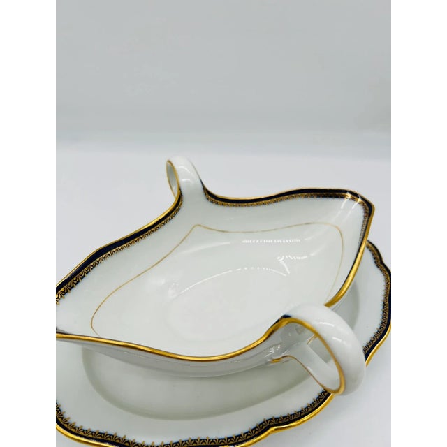 Meissen Porcelain Meissen Porcelain Cobalt & Gold Rim Decorated Sauce Boat For Sale - Image 4 of 7