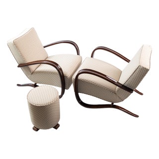 H-269 Chairs and Ottoman by Jindřich Halabala for Up Závody, 1930s, Set of 3 For Sale
