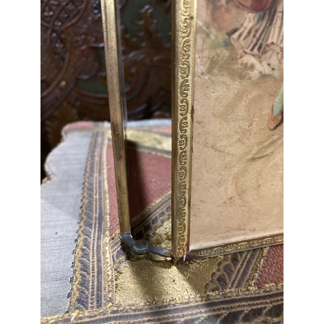Antique Triptych Standing Mirror in Chiseled Brass — Three-Panel, Circa 1900 For Sale - Image 11 of 17