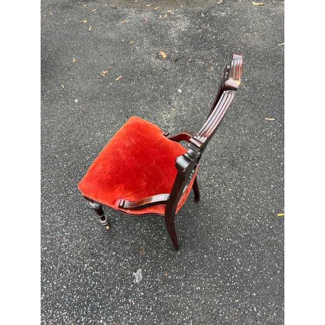 Antique Victorian Carved Wood Side Chair With Red Upholstery For Sale - Image 4 of 6