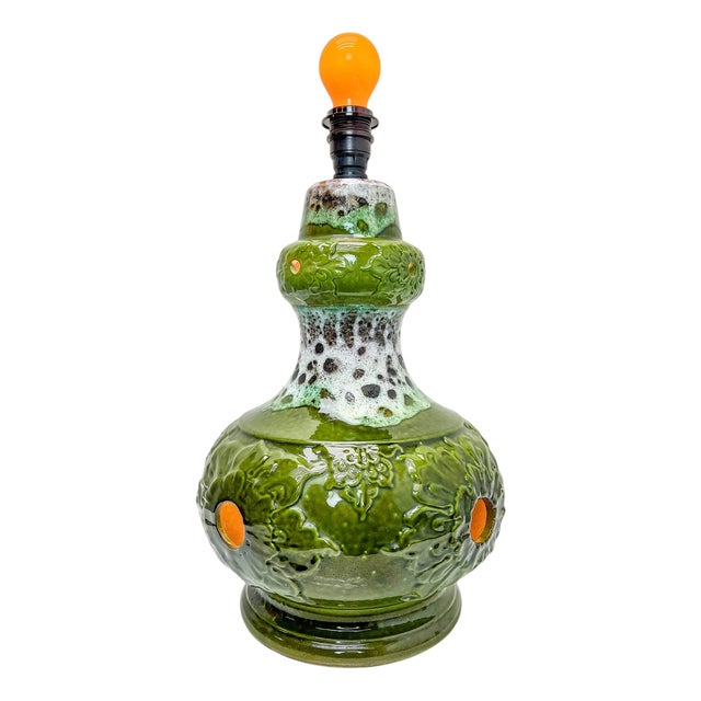 West German Green Fat Lava Ceramic Table Lamp, 1960s For Sale