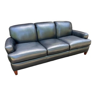 1990s Hancock & Moore Leather Sofa Couch Black Leather Couch Club Sofa Ralph Lauren Style Leather Sofa For Sale