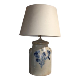 19thc Stoneware Table Lamp Crock For Sale