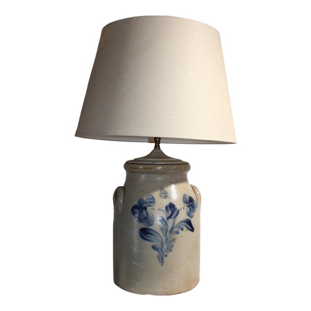 19thc Stoneware Table Lamp Crock For Sale