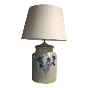 19thc Stoneware Table Lamp Crock
