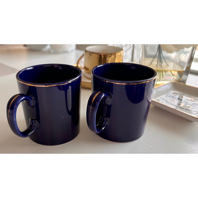 Vintage Navy Blue and Gold Japanese Matcha Mugs - 24k Gold Ornate Ladies Afternoon Tea Design - Set of 2 For Sale In Dallas - Image 6 of 12
