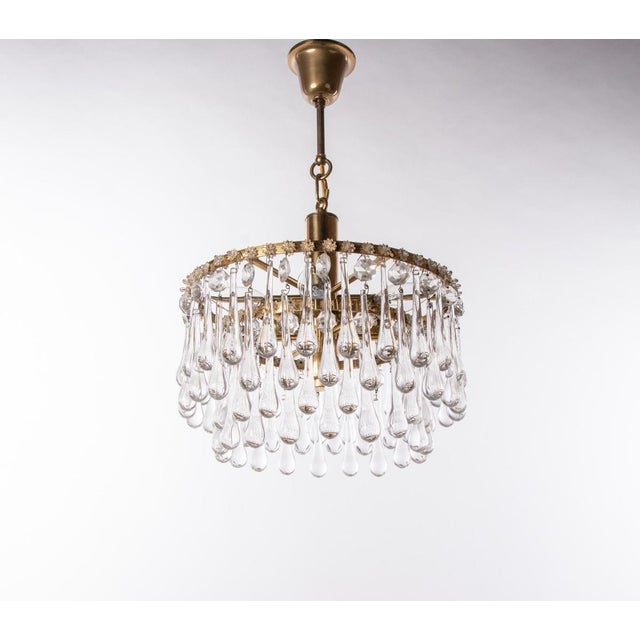 1960s Vintage Teardrop Chandelier in Crystal Glass & Brass, 1960s For Sale - Image 5 of 13