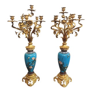 Pair of 19th Century Japanese Export Cloisonné & Ormolu Candelabra Vases For Sale