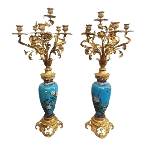 Pair of 19th Century Japanese Export Cloisonné & Ormolu Candelabra Vases