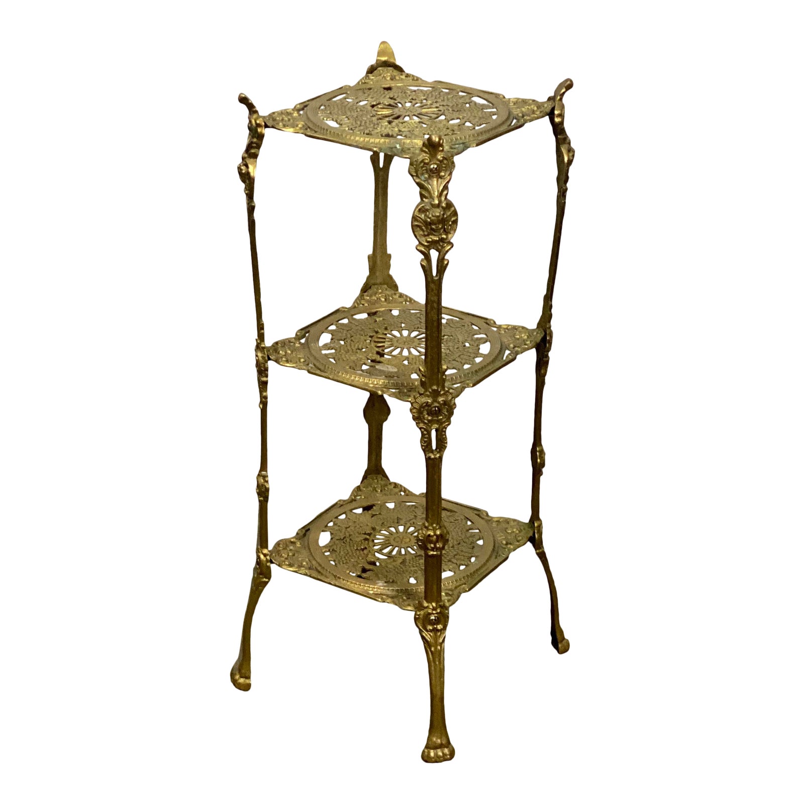 Vintage Three Tier Hollywood Regency Style Brass Plant Stand | Chairish