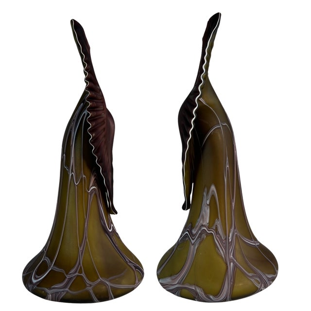 Late 20th Century Vintage Essie Zareh Baijan Abstract Jack in the Pulpit Green & Brown Art Glass Vase For Sale - Image 5 of 18