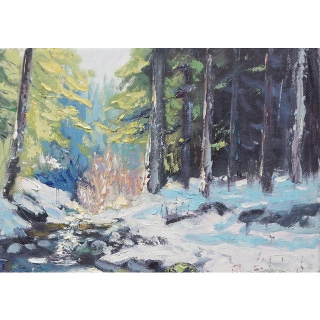 Original Oil Landscape, a Winter Stream in the Woods For Sale - Image 4 of 5