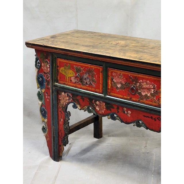 Early 20th Century Antique Early 20th Century Chinese Red Lacquer Altar / Console Table For Sale - Image 5 of 15