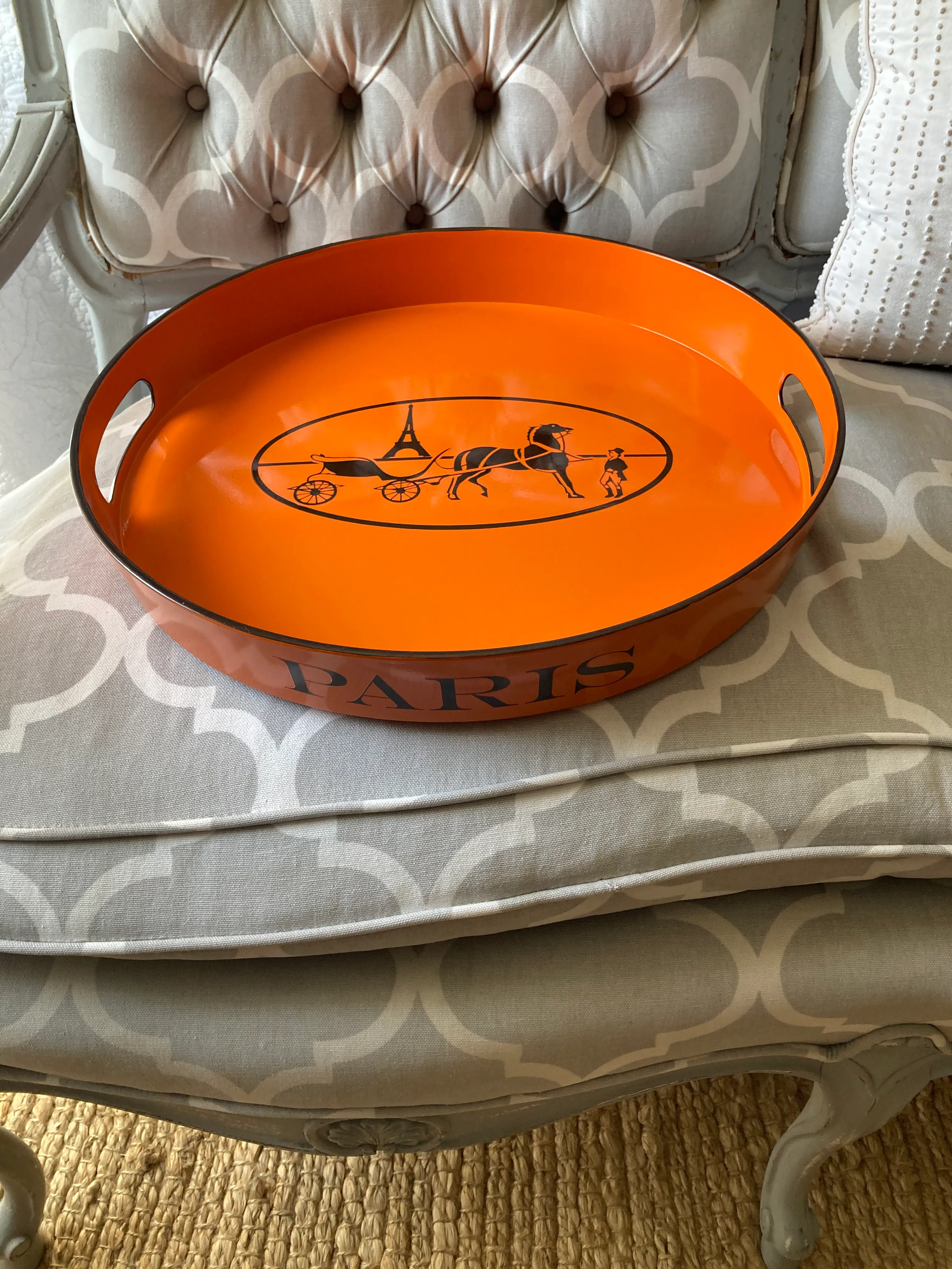 Orange Lacquered Hermes Inspired Bar Tray | Chairish
