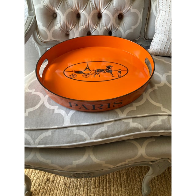 Orange Lacquered Hermes Inspired Bar Tray For Sale In Denver - Image 6 of 18