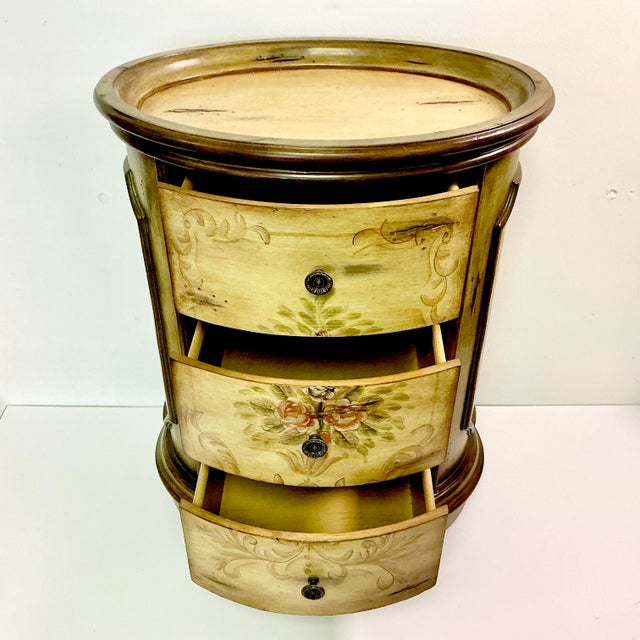 1980s Vintage Boho Chic Italian Maitland-Smith Style Hand Painted Oval Side Table Cabinet For Sale - Image 18 of 18