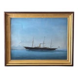 Painting of a 19th C. Yacht in the Bay of Naples For Sale