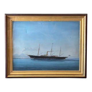 Painting of a 19th C. Yacht in the Bay of Naples For Sale