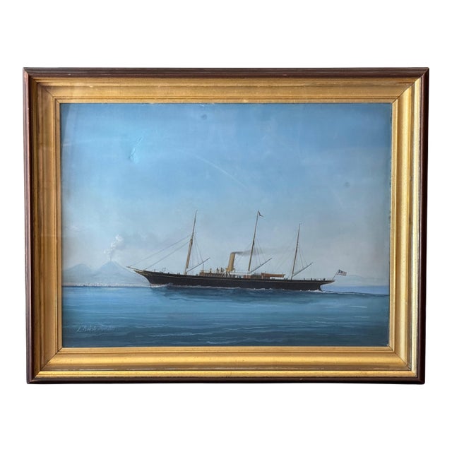 Painting of a 19th C. Yacht in the Bay of Naples For Sale