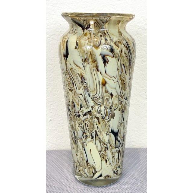 Mid-Century Modern Vintage Murano Style Hand Blown Cream Brown Art Glass Vase For Sale - Image 3 of 5
