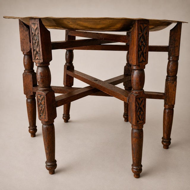 Antique Hand-Crafted Brass and Hardwood Occasional Tea Table, 1890s, Set of 2 For Sale - Image 4 of 11