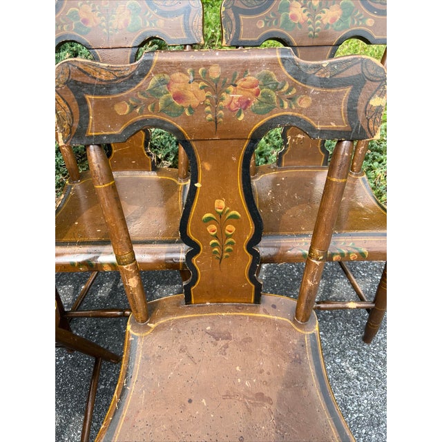 Rare Signed Set Of 6 Paint Decorated Plank Seat Chairs, Columbia, PA Circa 1870s Made by John Shenberger, cabinetmaker and...