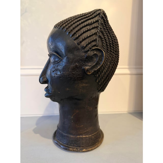 Vintage Mid-20th Century Bronze Female Sculpture Made in the Style of the Traditional Benin People For Sale - Image 10 of 10