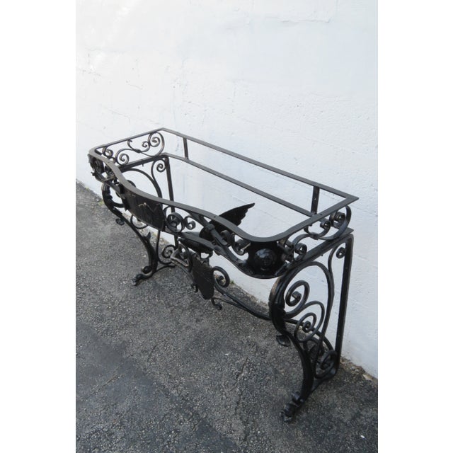 Art Deco Style Marble Top Painted Black Metal Bird Design Console Table For Sale - Image 11 of 13