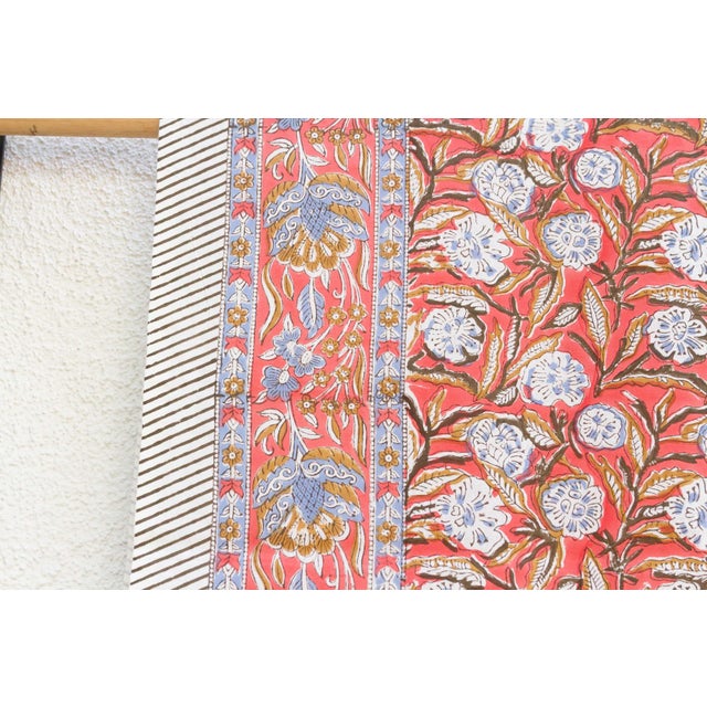 1990s Sunset Bloom, Hand Blockprint Cotton Coverlet For Sale - Image 5 of 7