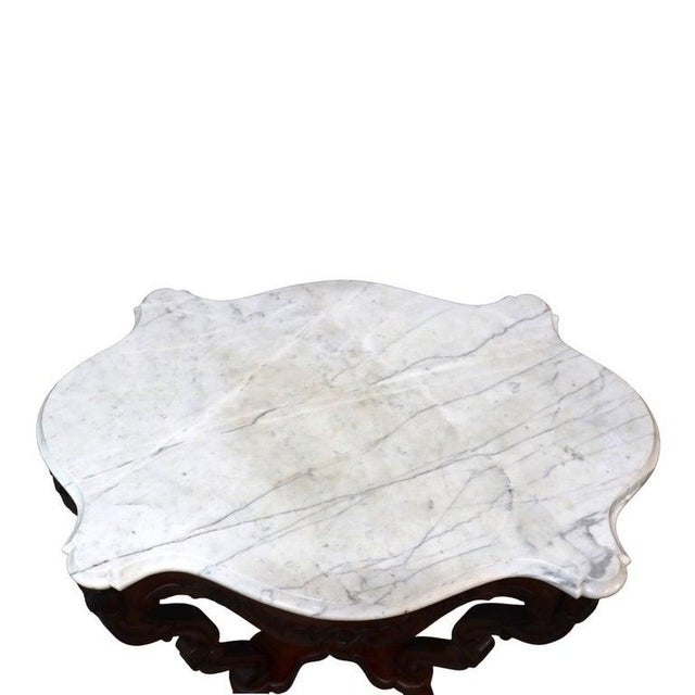 Oversized Antique Rococo Revival Floral Carved Walnut Marble Turtle Top Table For Sale - Image 10 of 10
