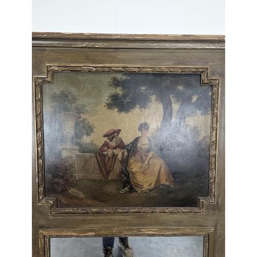 2000 - 2009 Louis XVI Style Trumeau with Painted Canvas Depicting Gallant Scene For Sale - Image 5 of 12