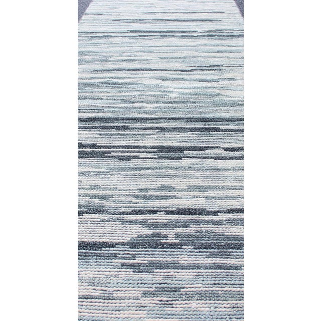 Modern Runner Rug in Soft Gray With Subtle Blue Tones and Linear Pattern For Sale In Atlanta - Image 6 of 10