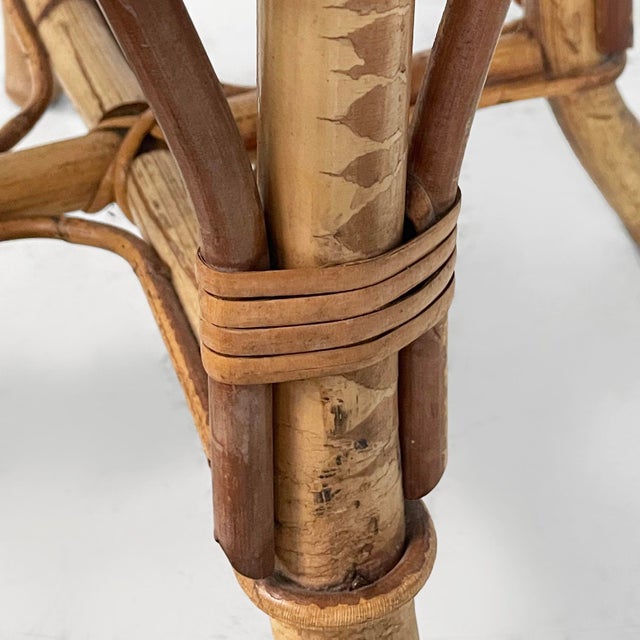 Brown Mid-Century Modern Italian Round Table Stool in Rattan, 1960s For Sale - Image 8 of 14