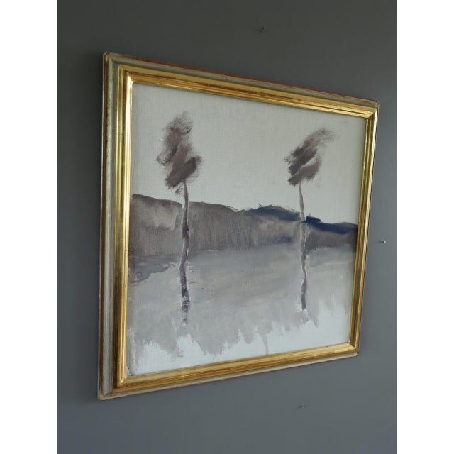 Mid-Century Modern 'The Quiet Whisper of Trees' Swedish Minimalist Abstract Landscape Oil Painting, Framed For Sale - Image 4 of 10
