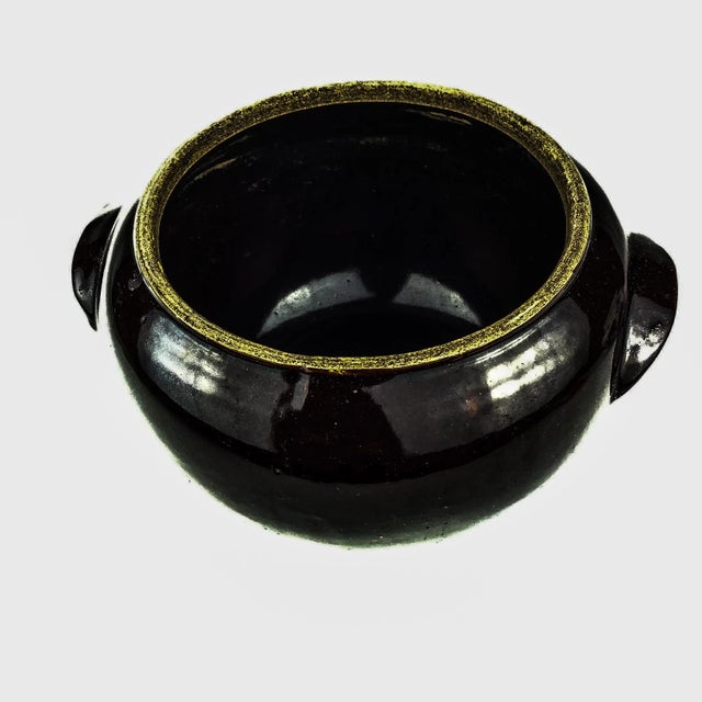 Deep Brown Stoneware Glazed Artisan Planter/Beanpot For Sale In Portland, ME - Image 6 of 12