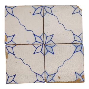 19th Century Antique Portuguese Tiles, Blue & White Set of Four
