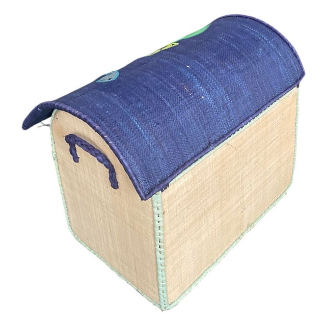 Whimsical Hand-Woven Raffia Dinosaur Toy Trunk For Sale In West Palm - Image 6 of 12