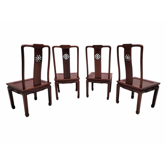Modern Vintage Asian Rosewood Carved Longevity Extending Dining Table and 8 Chairs For Sale - Image 3 of 12