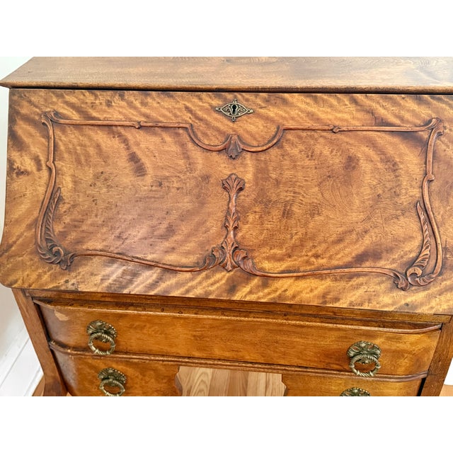 French Provincial Antique French Provincial Tiger Maple Slant-Front Secretary Desk For Sale - Image 3 of 13