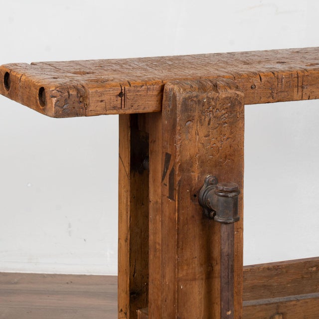 Antique French Rustic Carpenter's Workbench Console Table For Sale - Image 11 of 18