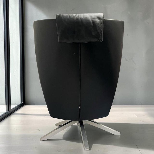 Black Leather Maua Swivel Chair with Lumbar Pillow from Design On Stock For Sale - Image 10 of 17