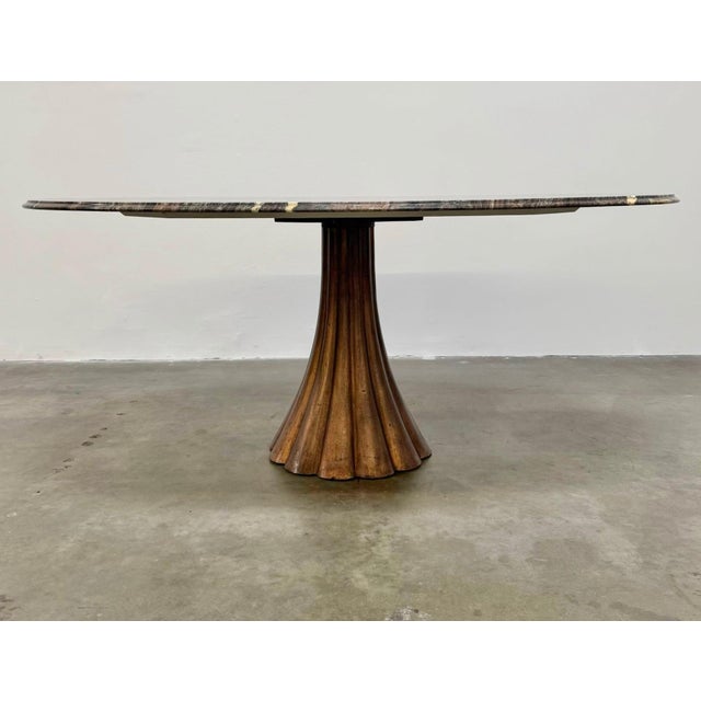1980s Style of Angelo Mangiarotti Dining Table Flowing Marble Copper Fluted Base For Sale In Palm Springs - Image 6 of 12
